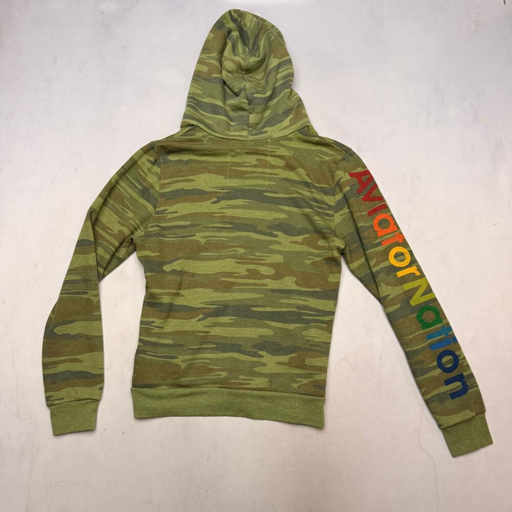 Aviator Nation Manhattan Beach CA Big Logo Camo Full Zip Hoodie Women's Large - Picture 2 of 9